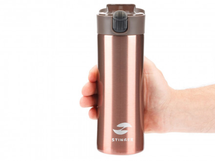 Термокружка Stinger, 0,35 л, сталь/пластик, розовое золото глянцевый, 8,4 x 7 x 21,2 см