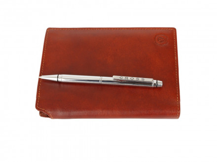 Бумажник для документов Cross Vachetta New Cognac, с ручкой Cross, кожа наппа, гладкая, рыже-корич.