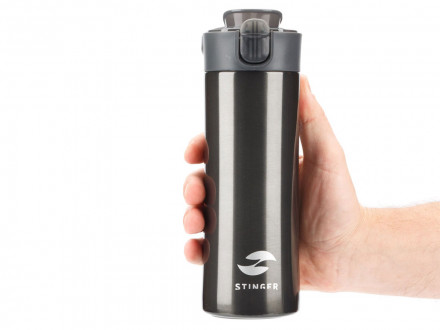 Термокружка Stinger, 0,35 л, сталь/пластик, чёрный глянцевый, 8,4 x 7 x 21,2 см