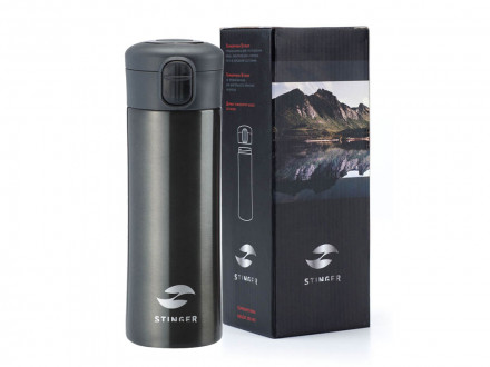 Термокружка Stinger, 0,35 л, сталь/пластик, чёрный глянцевый, 8,4 x 7 x 21,2 см