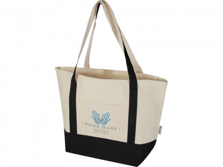 Sam эко- сумка из переработанного хлопка, сертифицированного согласно GRS, плотностью 320 г/м² - сплошной черный / Натуральный