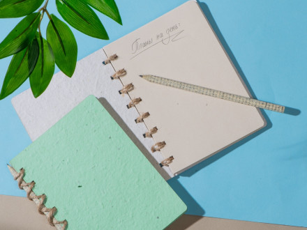 Живой блокнот с семенами цветов, А6, зеленое яблоко