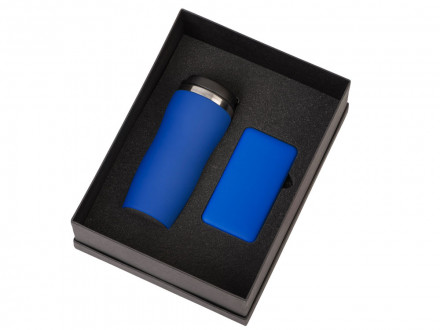 Подарочный набор c вакуумной термокружкой и повербанком С2, синий