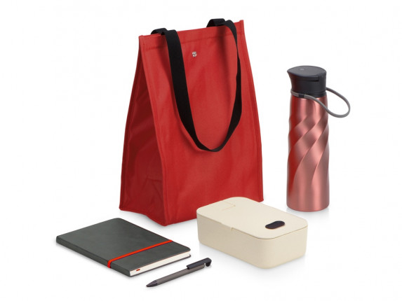 Подарочный набор с блокнотом, ручкой, ланчбоксом и бутылкой для воды Breaktime,красный