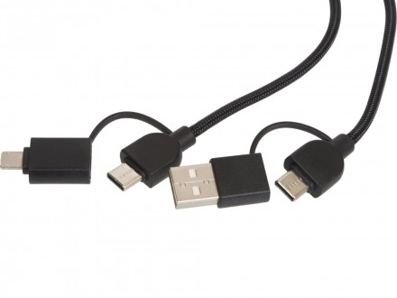 Универсальный зарядный кабель из переработанных ПЭТ и ТПЕ Acalypha, быстрая зарядка 25 Вт, черный