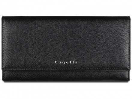 Кошелёк женский BUGATTI Lady Top, чёрный, натуральная воловья кожа, 20х2,5х10,5 см