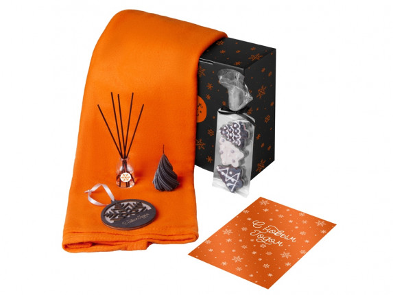 Подарочный набор с пледом, свечой и диффузором, оранжевый