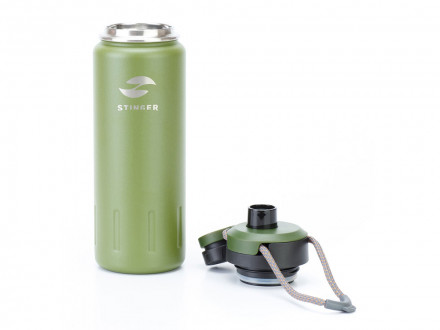 Термобутылка Stinger, 0,71 л, сталь/пластик, зеленый мох, 8 х 25,4 см