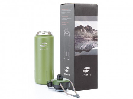 Термобутылка Stinger, 0,71 л, сталь/пластик, зеленый мох, 8 х 25,4 см