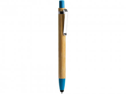Ручка-стилус шариковая NAGOYA с бамбуковым корпусом, натуральный/голубой