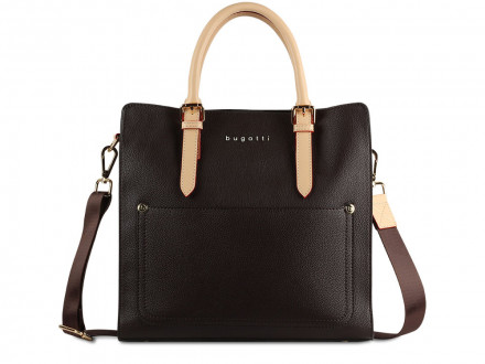 Сумка-портфель женская BUGATTI Ella, тёмно-коричневая, полиуретан, 30х11,5х28 см