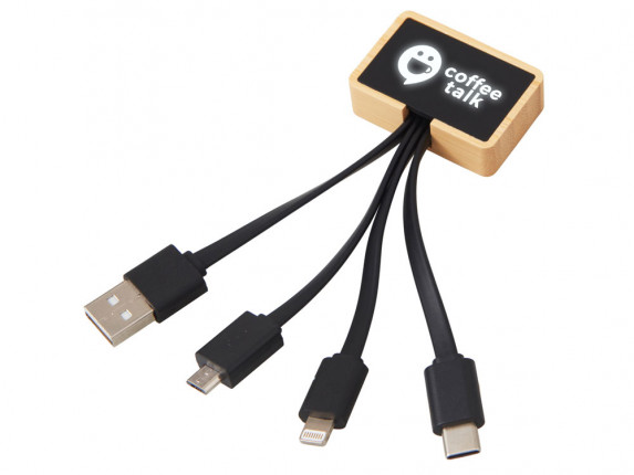 Кабель 3-в-1 с подсветкой лого Reedia S6, бамбук, черный