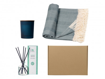 Подарочный набор с пледом, свечой и диффузором, синий