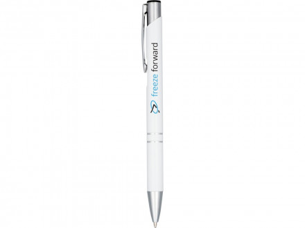 Кнопочная шариковая ручка Moneta из анодированного алюминия, черные чернила, белый