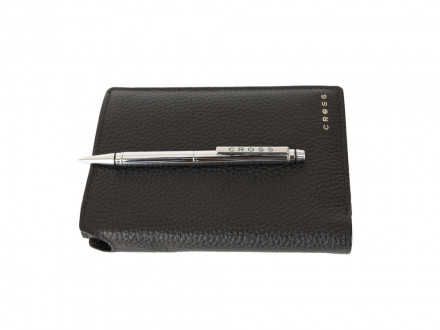 Бумажник для документов Cross Hudson Black, с ручкой Cross, кожа наппа, фактурная, черный