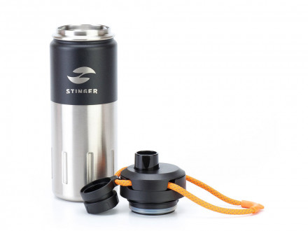 Термобутылка Stinger, 0,5 л, сталь/пластик, черный карбон, 7,5 х 23,1 см