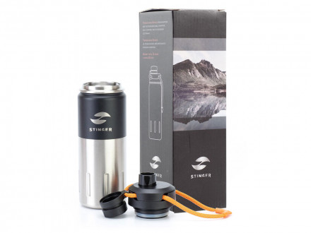 Термобутылка Stinger, 0,5 л, сталь/пластик, черный карбон, 7,5 х 23,1 см