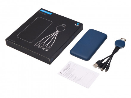 Набор из внешнего акуумулятора и универсального кабеля с подсветкой лого Reserve LED, 10000mAh, темно-синий