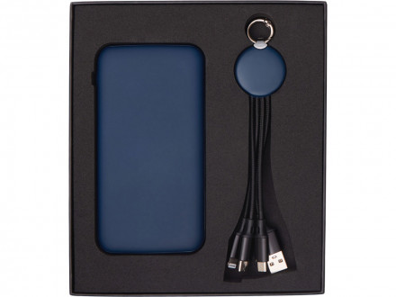Набор из внешнего акуумулятора и универсального кабеля с подсветкой лого Reserve LED, 10000mAh, темно-синий