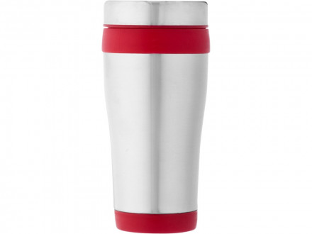 Термостакан Elwood из переработанной нержавеющей стали, 410 мл - Серебристый/Красный