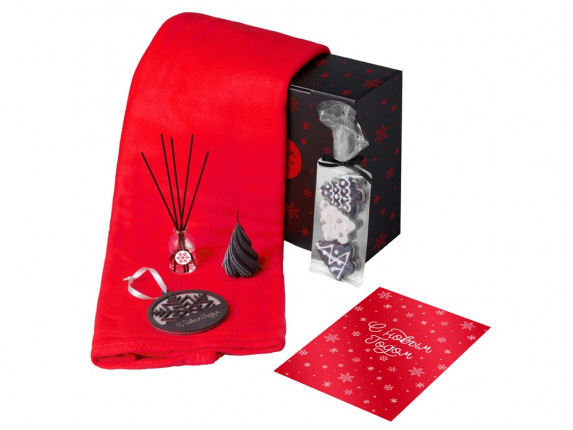Подарочный набор с пледом, свечой и диффузором, красный