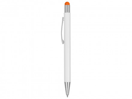 Ручка металлическая шариковая Flowery со стилусом и цветным зеркальным слоем, белый/оранжевый (Р)