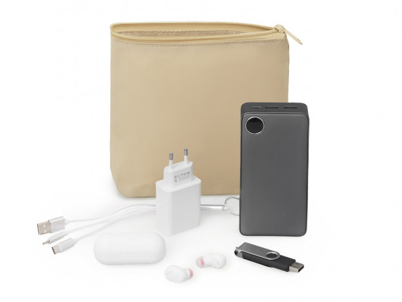 Органайзер для электроники и проводов Amalia из полиэстера 300D с подкладкой, бежевый