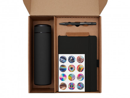 Подарочный набор с термосом, блокнотом, ручкой и чаем, черный