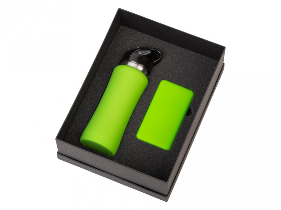 Подарочный набор с бутылкой для воды и повербанком С2, 10000 mAh, зеленое яблоко