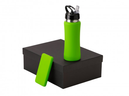 Подарочный набор с бутылкой для воды и повербанком С2, 10000 mAh, зеленое яблоко