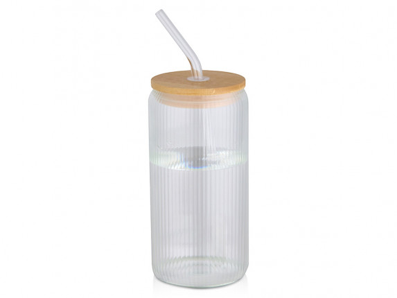 Ёмкость Mirage из боросиликатного стекла объемом 500 мл с одинарными стенками и крышкой из бамбука - Прозрачный