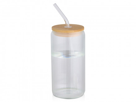 Ёмкость Mirage из боросиликатного стекла объемом 500 мл с одинарными стенками и крышкой из бамбука - Прозрачный