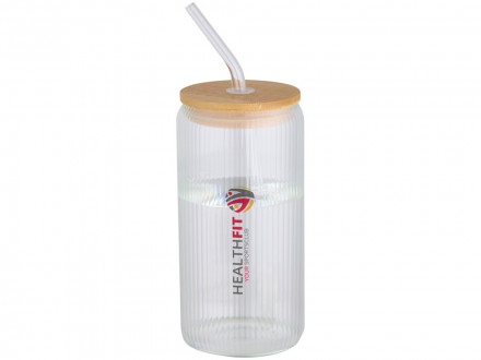 Ёмкость Mirage из боросиликатного стекла объемом 500 мл с одинарными стенками и крышкой из бамбука - Прозрачный