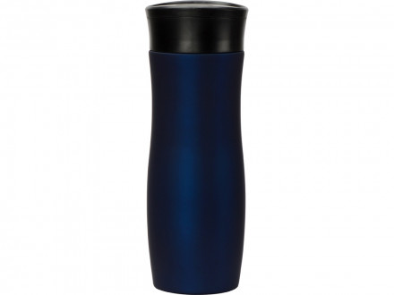 Вакуумная термокружка с кнопкой Streamline, Waterline, soft-touch, темно-синий