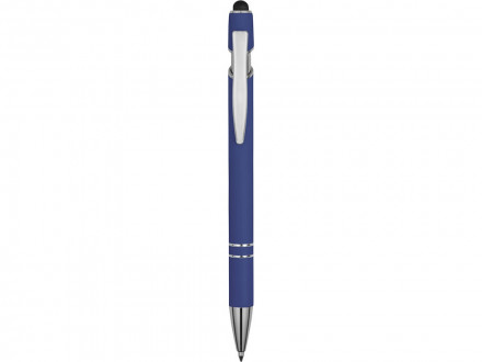 Ручка металлическая soft-touch шариковая со стилусом Sway, ярко-синий/серебристый