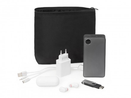 Органайзер для электроники и проводов Amalia из полиэстера 300D с подкладкой, черный