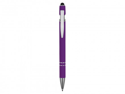 Ручка металлическая soft-touch шариковая со стилусом Sway, фиолетовый/серебристый