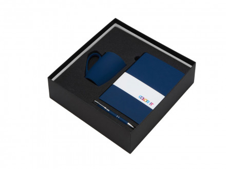 Подарочный набор с блокнотом С2, металлической ручкой и кружкой, темно-синий