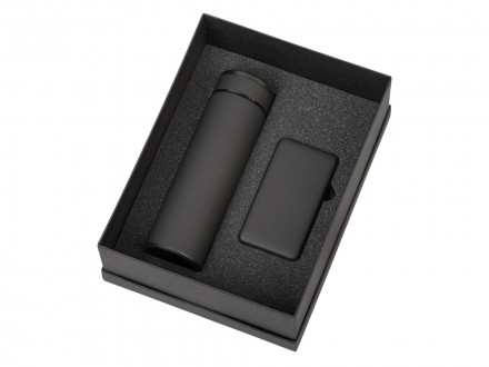 Подарочный набор с термосом и повербанком С1, черный