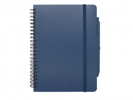 Блокнот Thalaasa формата А5 в твердой обложке из океанического пластика с шариковой ручкой - Синий