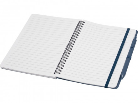 Блокнот Thalaasa формата А5 в твердой обложке из океанического пластика с шариковой ручкой - Синий