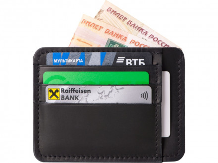 Картхолдер кожаный для автодокументов, черный