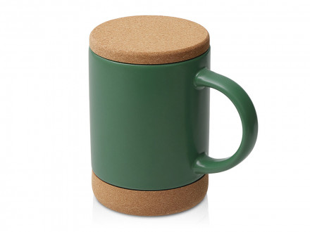 Кружка 450 мл с пробковым дном с крышкой Корк & Бон, глубокий зеленый