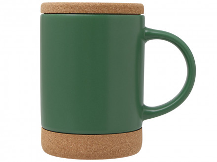 Кружка 450 мл с пробковым дном с крышкой Корк & Бон, глубокий зеленый