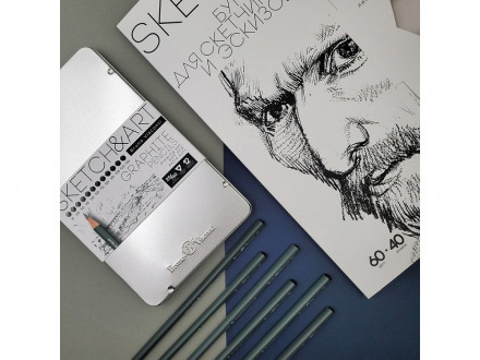 Набор чернографитовых карандашей  Sketch & Art ,12 шт. b-14b,  металлическая коробка с ложементом