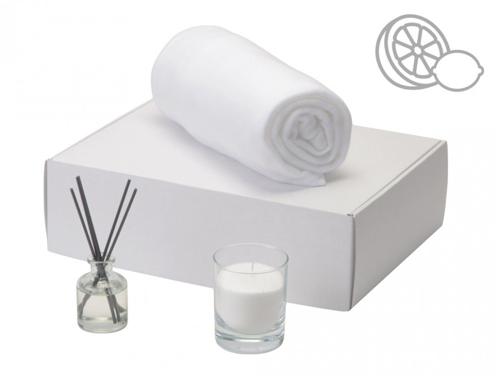 Подарочный набор White light 2.0 с пледом, диффузором, насыпной свечой
