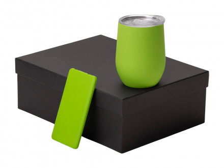 Подарочный набор с термокружкой и повербанком С1, 5000 mAh, зеленое яблоко