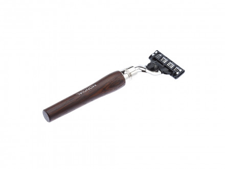 Бритвенный набор Mondial: станок MACH3, помазок, подставка; дерево Венге