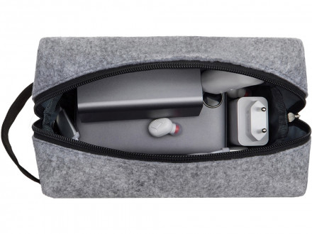 Органайзер для электроники и проводов Felt из RPET-фетра с ручкой, серый с черным