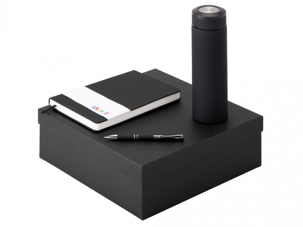 Подарочный набор с блокнотом С2, металлической ручкой и термосом, черный